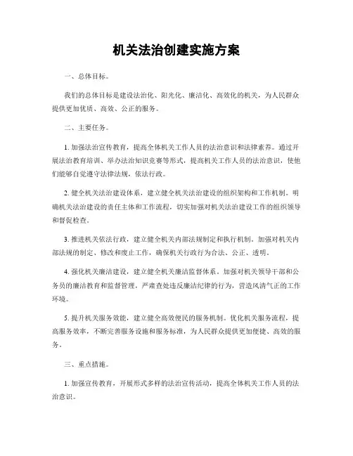 机关法治创建实施方案