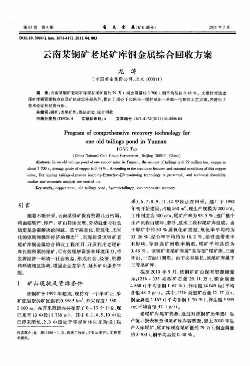 云南某铜矿老尾矿库铜金属综合回收方案