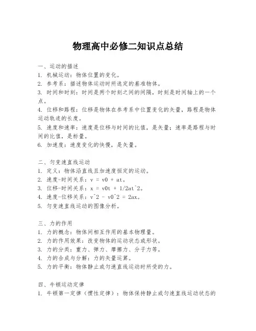 物理高中必修二知识点总结