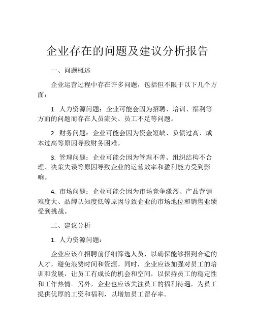 企业存在的问题及建议分析报告
