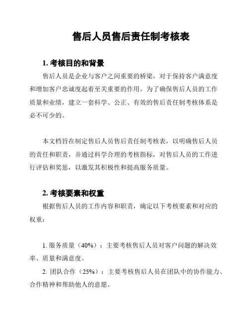 售后人员售后责任制考核表