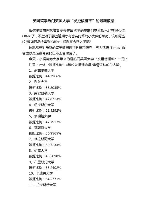 英国留学热门英国大学“发拒信概率”的最新数据