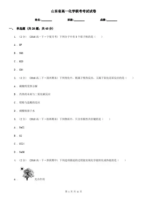山东省高一化学联考考试试卷