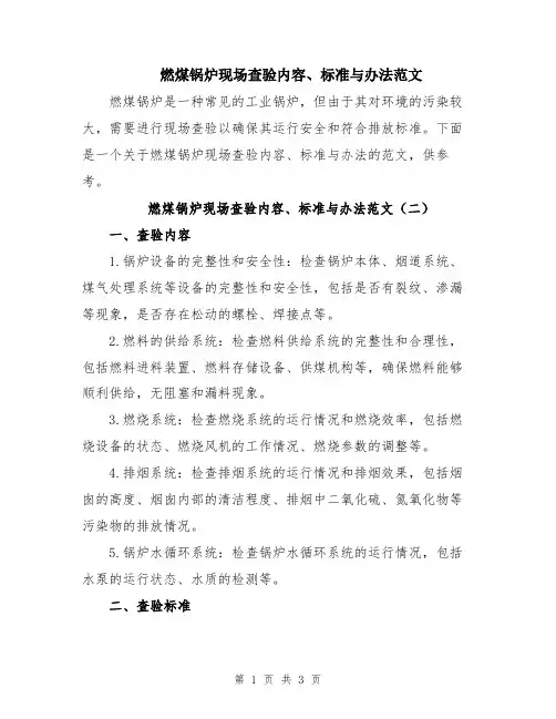 燃煤锅炉现场查验内容、标准与办法范文