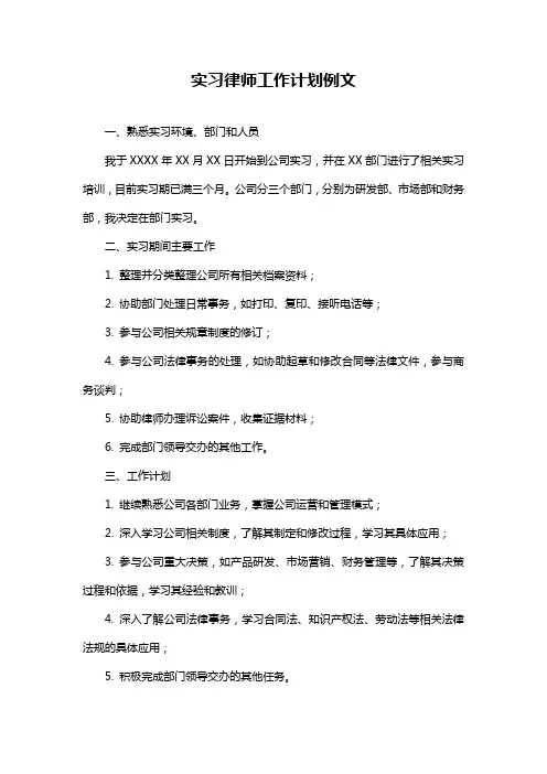 实习律师工作计划例文