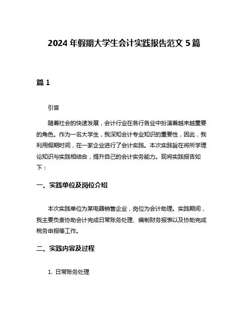 2024年假期大学生会计实践报告范文5篇