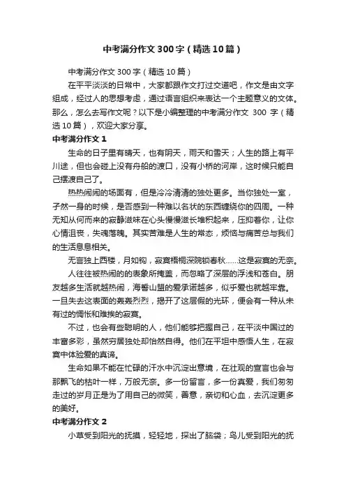 中考满分作文300字（精选10篇）
