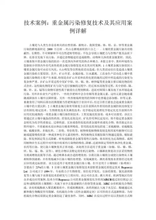 技术案例：重金属污染修复技术及其应用案例详解