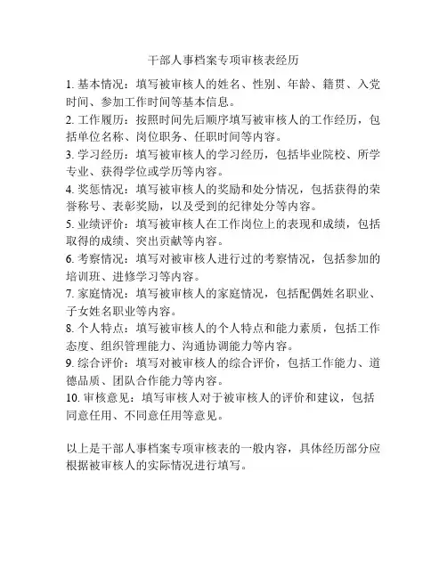 干部人事档案专项审核表经历