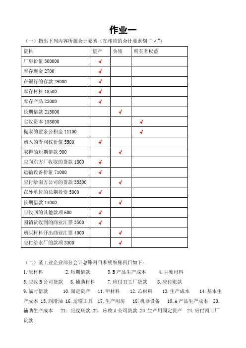 会计学作业一(附答案)