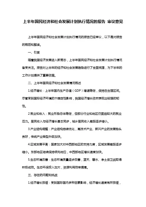上半年国民经济和社会发展计划执行情况的报告 审议意见