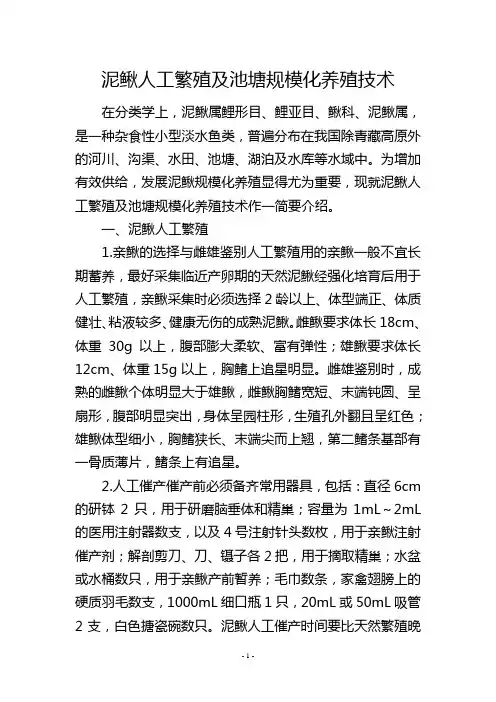 泥鳅人工繁殖及池塘规模化养殖技术