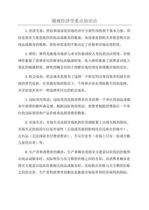 微观经济学重点知识点
