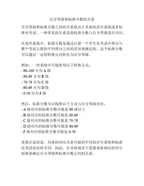 百分等级和标准分数的关系