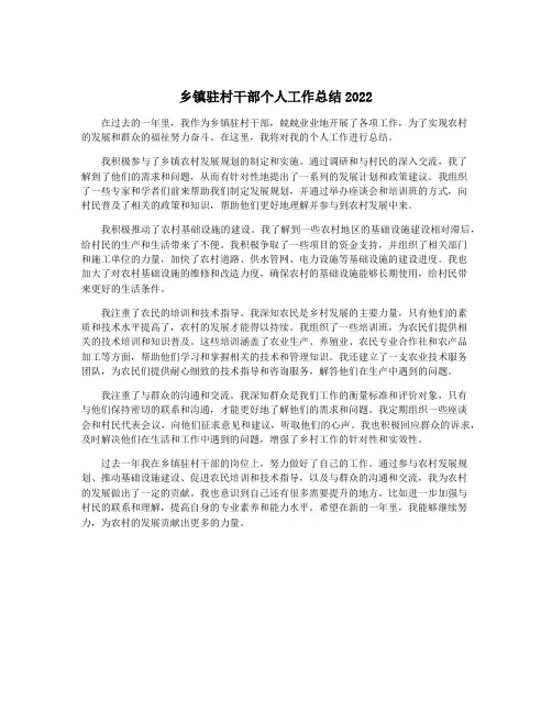 乡镇驻村干部个人工作总结2022