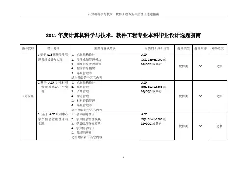 2011年度毕业设计选题指南