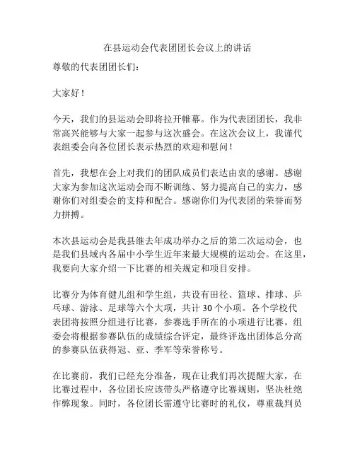 在县运动会代表团团长会议上的讲话