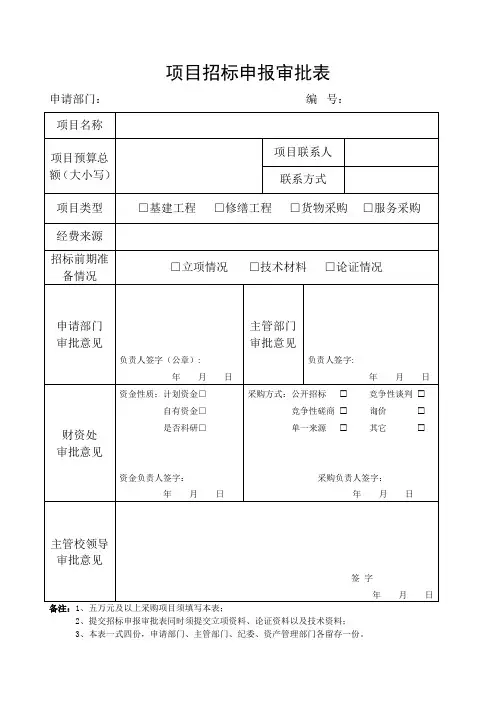 项目招标申报审批表