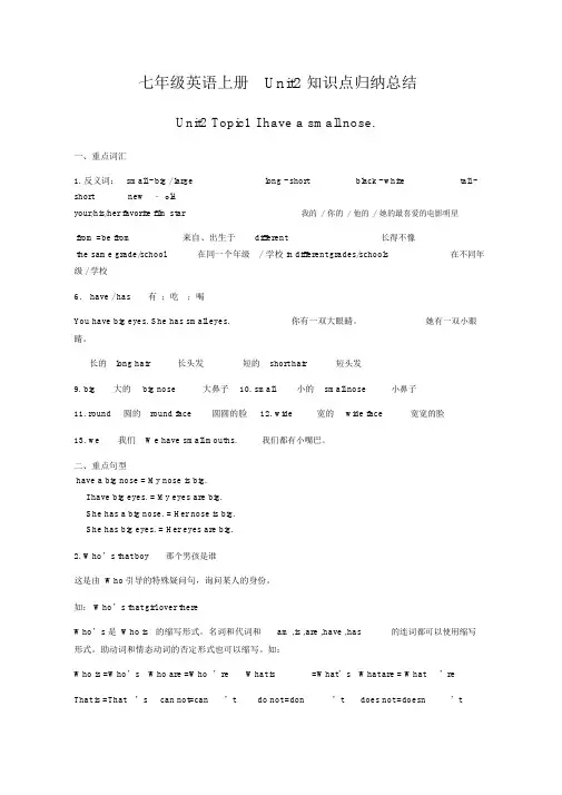 七年级上册英语Unit2知识点归纳总结.docx