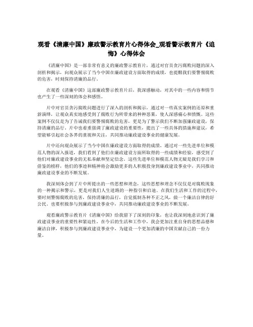 观看《清廉中国》廉政警示教育片心得体会_观看警示教育片《追悔》心得体会