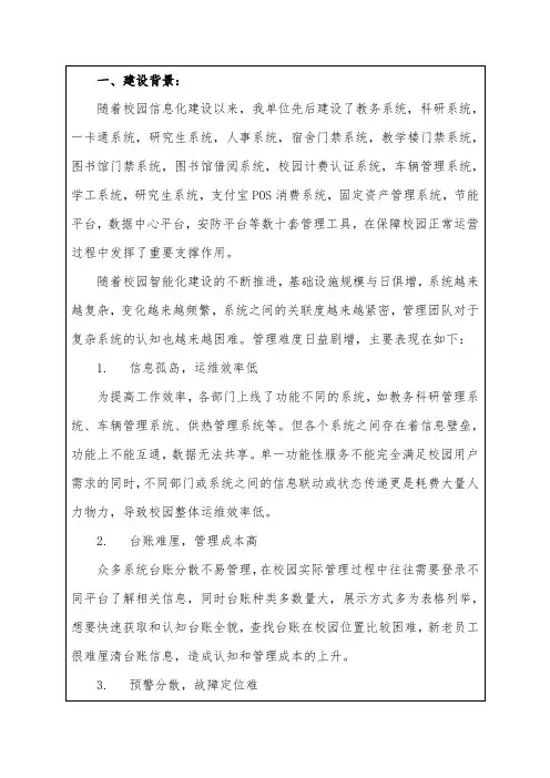 智慧校园可视化运营管理系统建设项目申请书