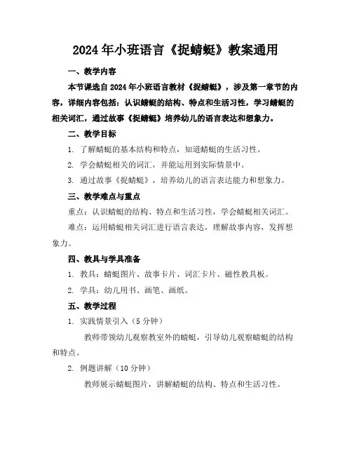 2024年小班语言《捉蜻蜓》教案通用