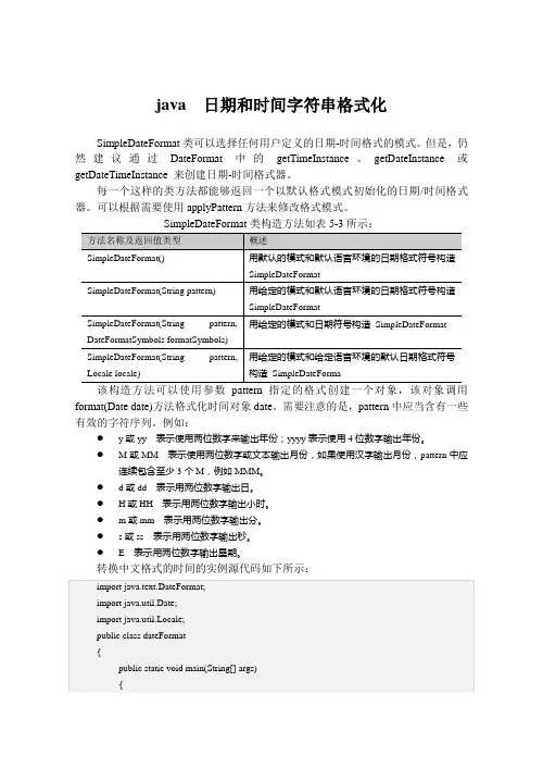 java  日期和时间字符串格式化