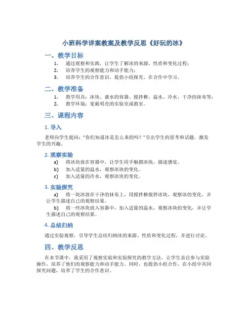 小班科学详案教案及教学反思《好玩的冰》