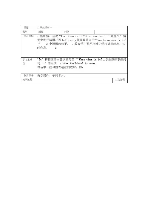 2017 2018人教版pep小学英语四年级英语下册Unit2单元教案