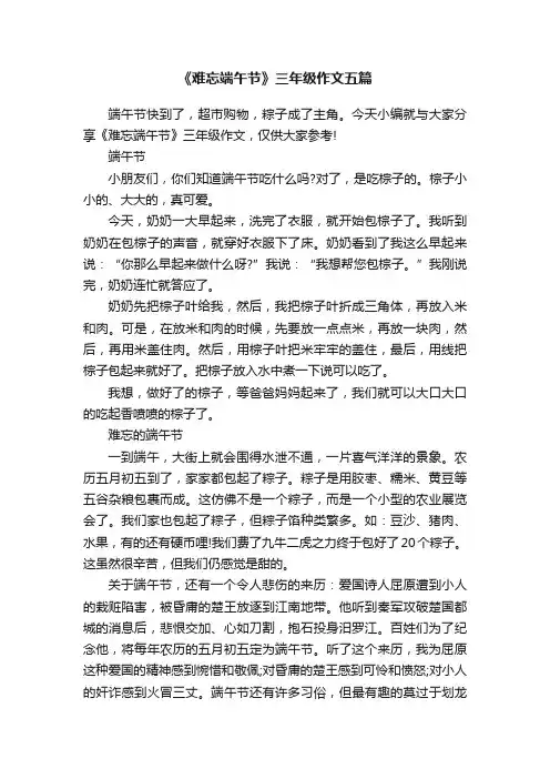 《难忘端午节》三年级作文五篇