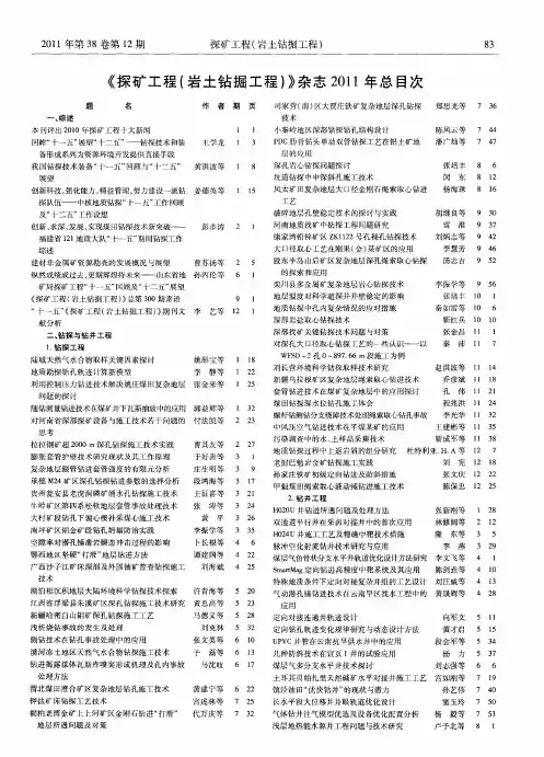 《探矿工程(岩土钻掘工程)》杂志2011年总目次