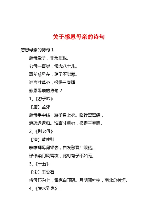 关于感恩母亲的诗句