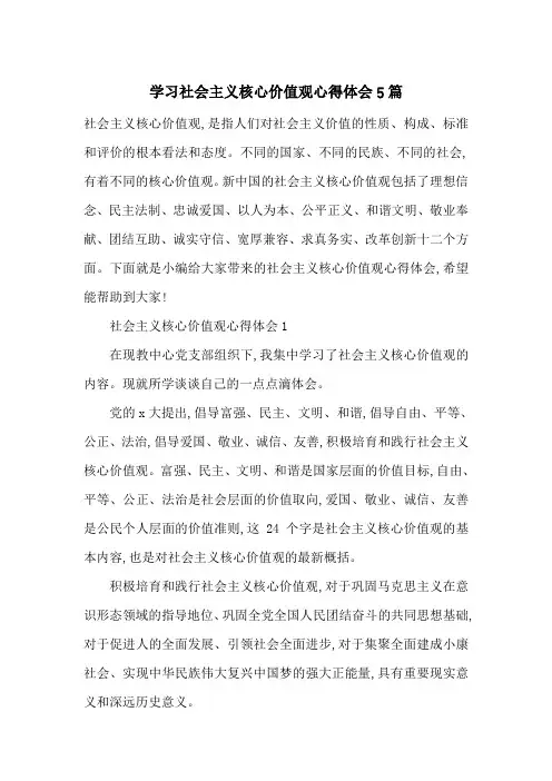 最新学习社会主义核心价值观心得体会5篇