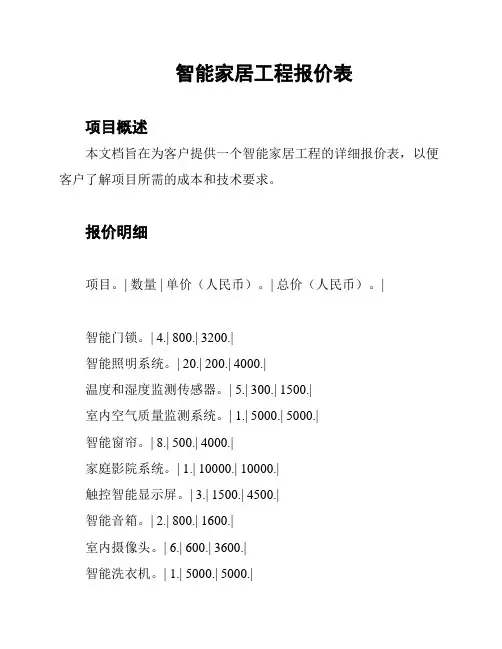 智能家居工程报价表