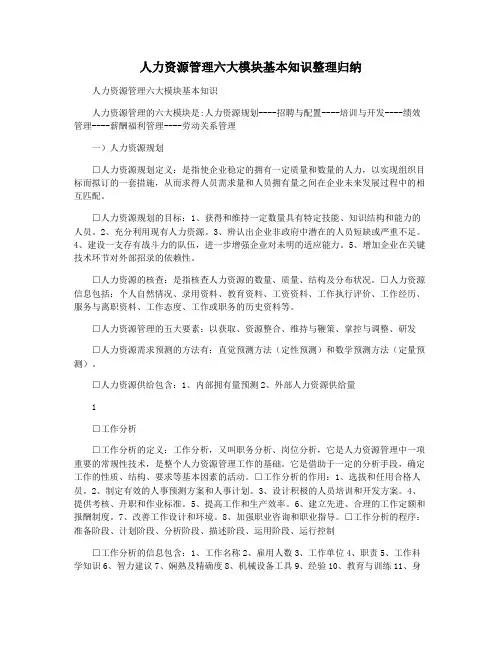 人力资源管理六大模块基本知识整理归纳
