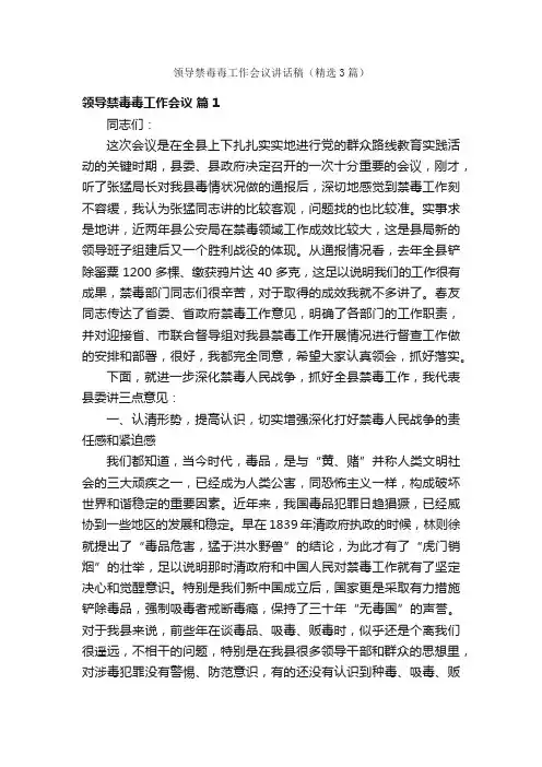 领导禁毒毒工作会议讲话稿（精选3篇）