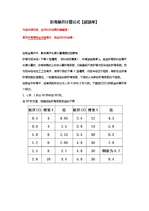 折弯展开计算公式【超简单】
