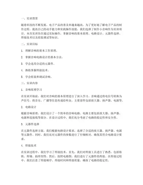 制作小音响实训报告