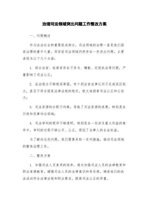 治理司法领域突出问题工作整改方案