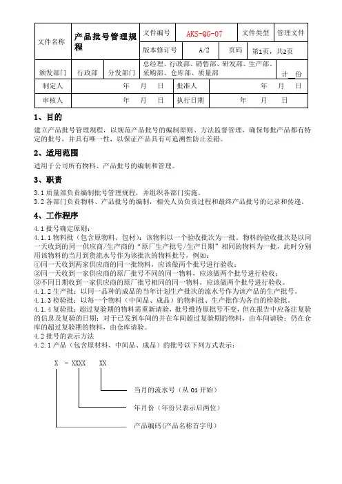 产品批号管理规程