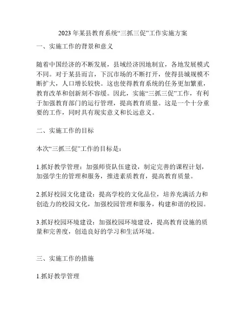 2023年某县教育系统“三抓三促”工作实施方案