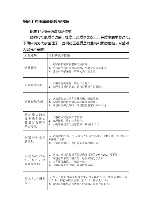 钢筋工程质量通病预防措施
