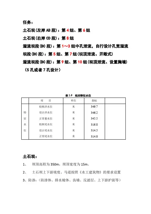 土石坝重力坝设计要求