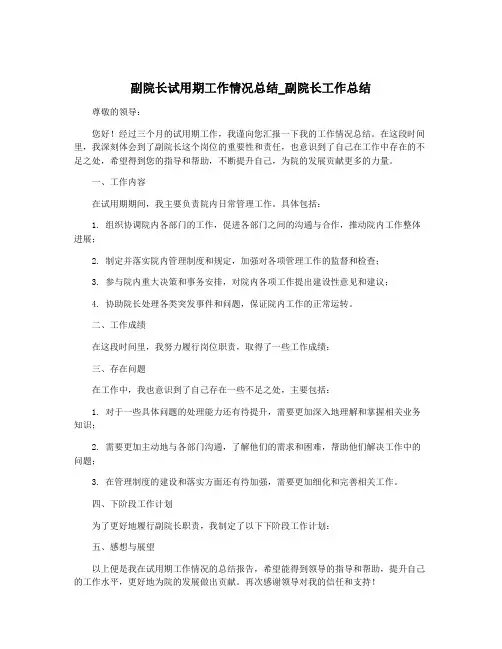副院长试用期工作情况总结_副院长工作总结