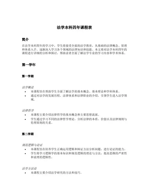 法学本科四年课程表