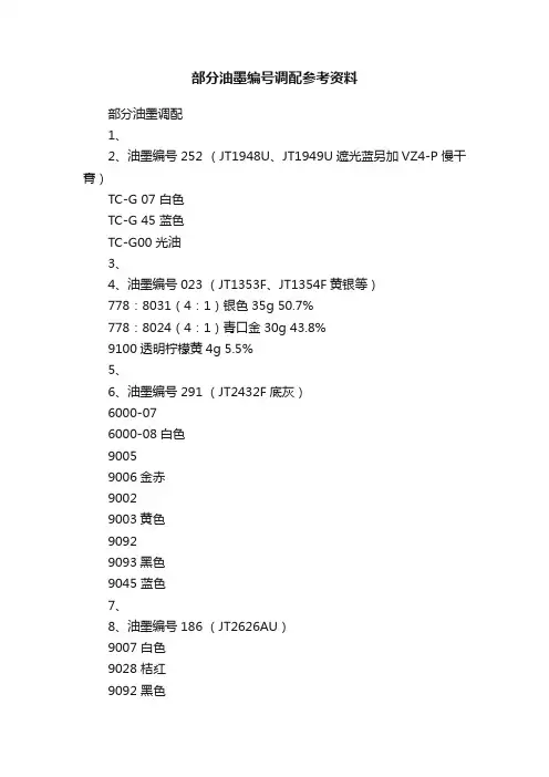 部分油墨编号调配参考资料