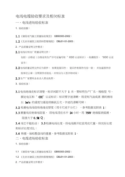 电线电缆验收要求及相关标准