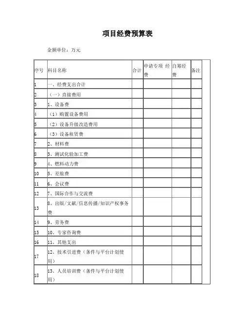 经费预算模板