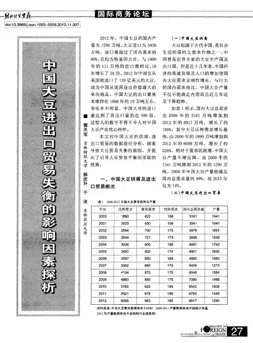 中国大豆进出口贸易失衡的影响因素探析