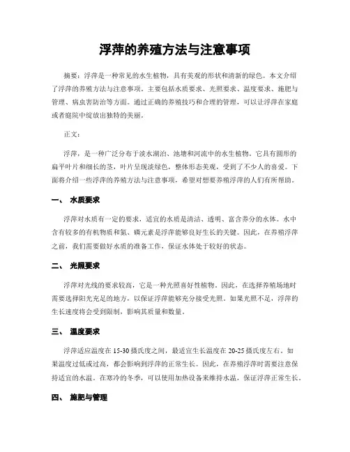 浮萍的养殖方法与注意事项